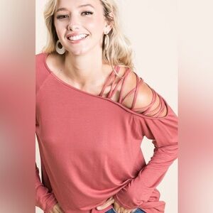 BiBi Jersey Knit One Shoulder Top With Criss Cross